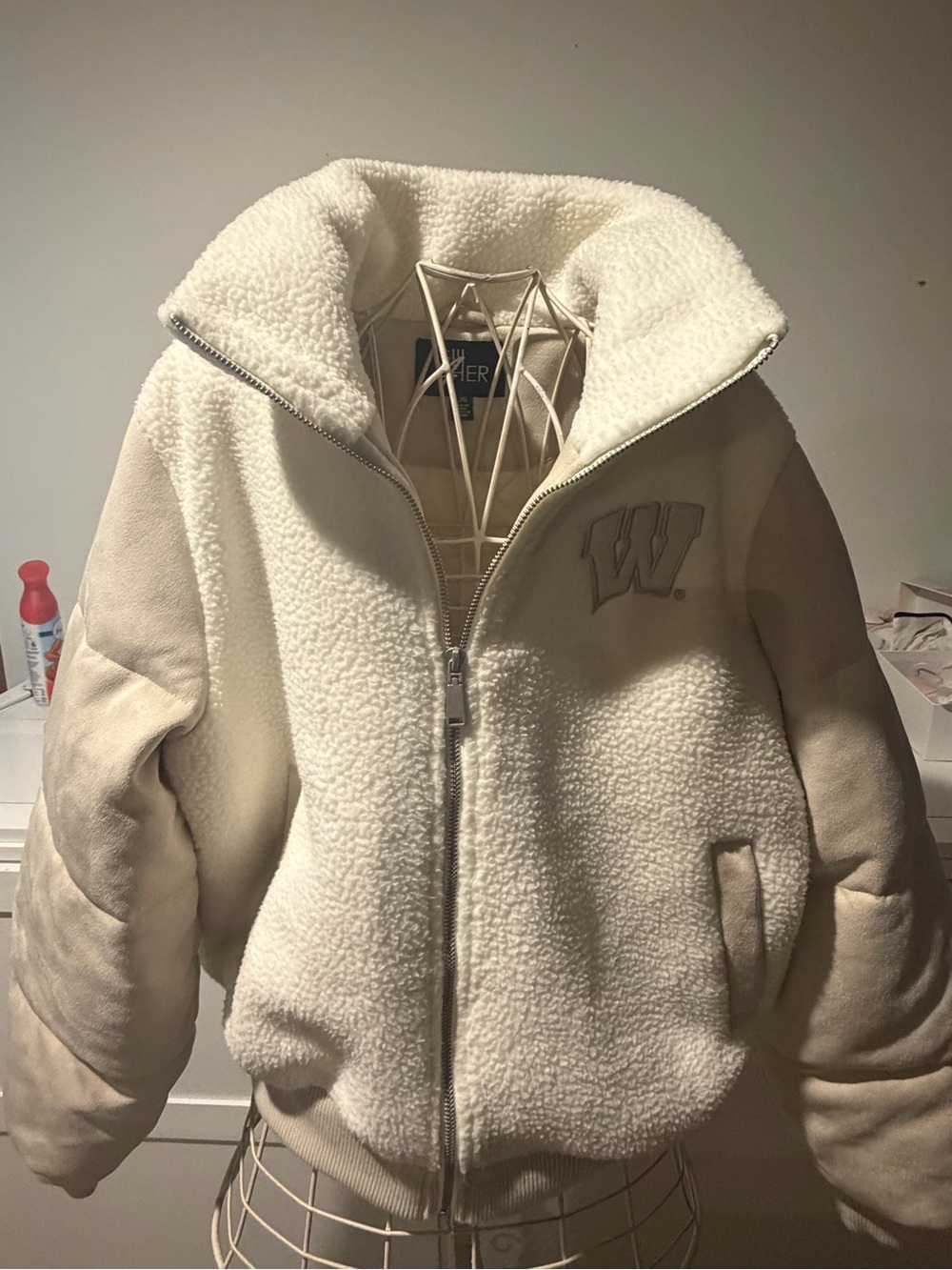 Women’s Cream Sherpa Zip-Up Teddy Jacket - Picture 6 of 8